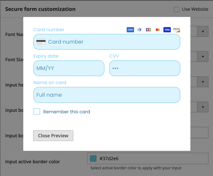 Form preview showing customized payment form