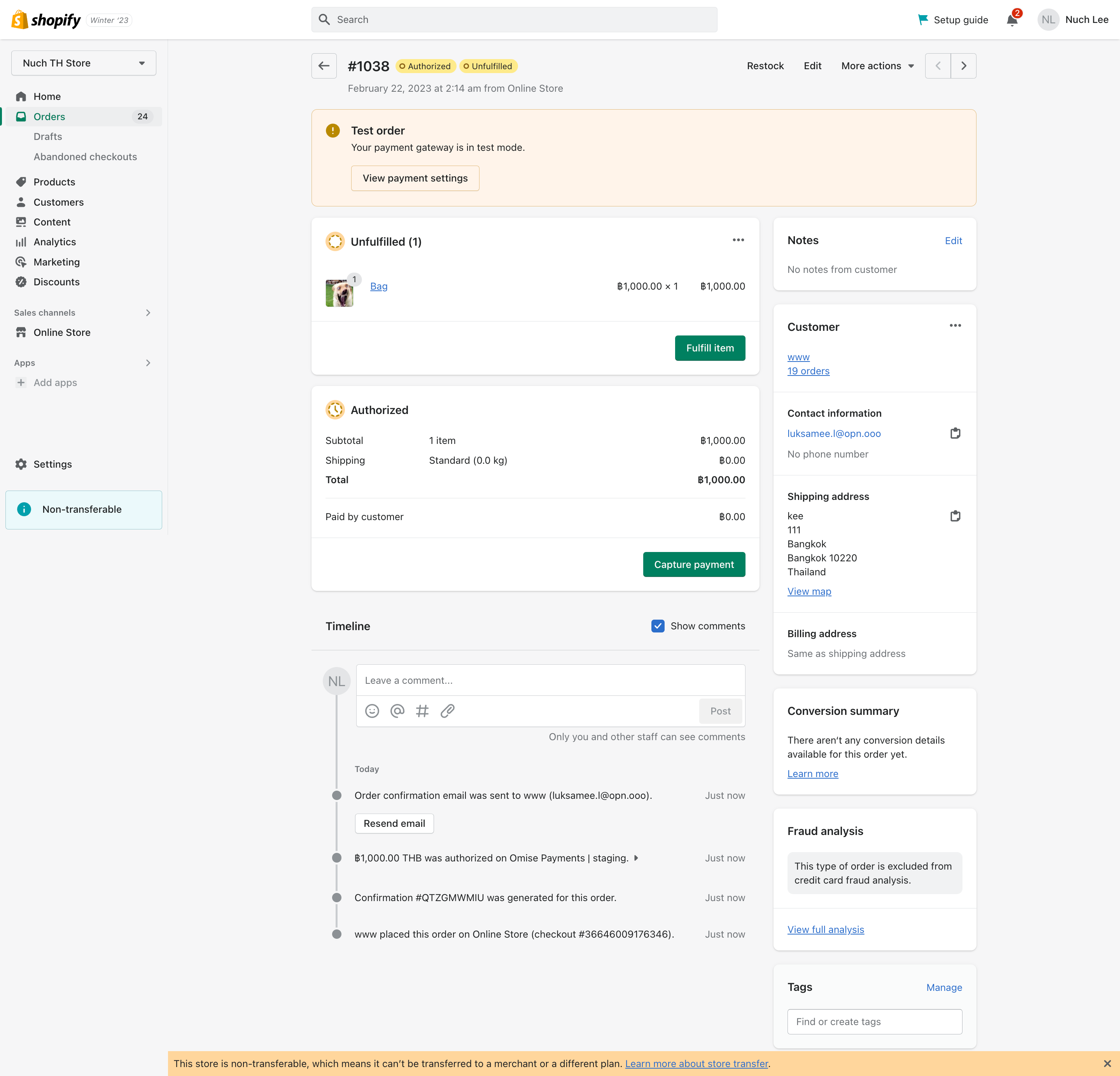 Transaction details with Capture button