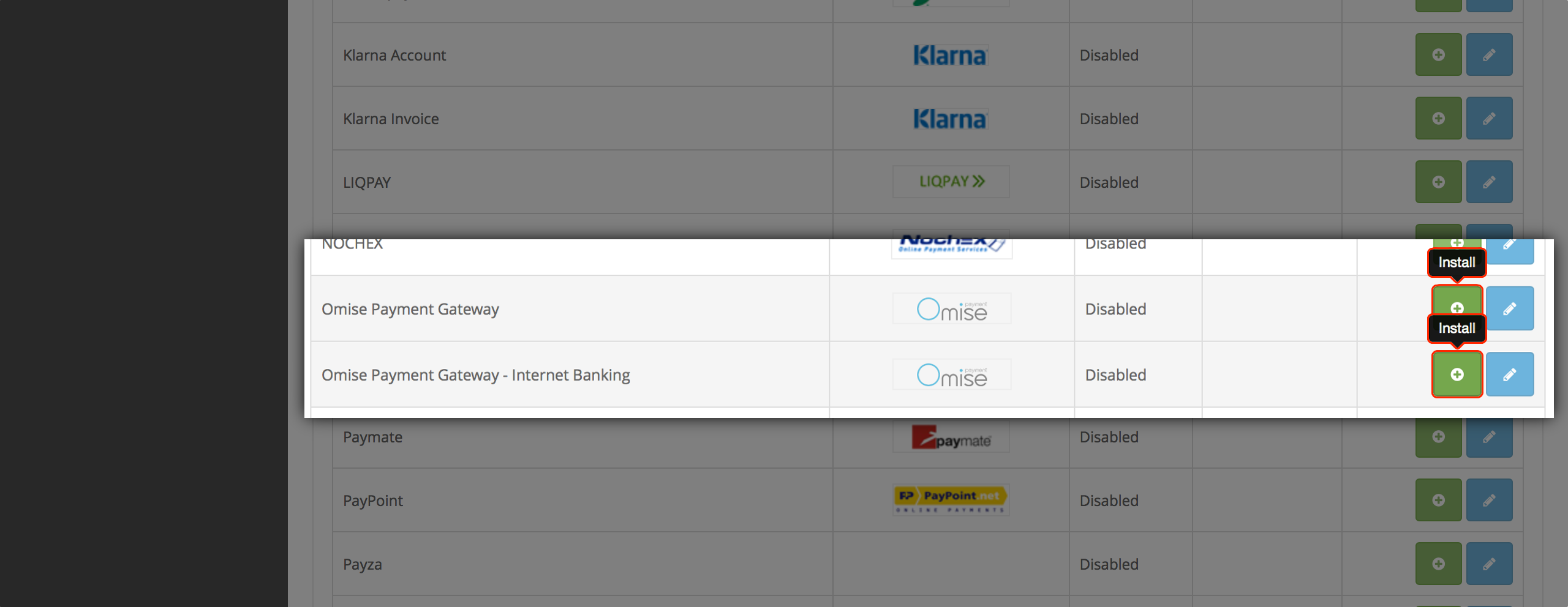 Installation with green plus buttons