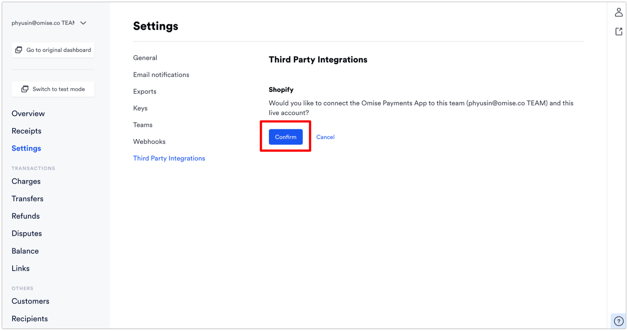 Dashboard confirmation showing successful installation