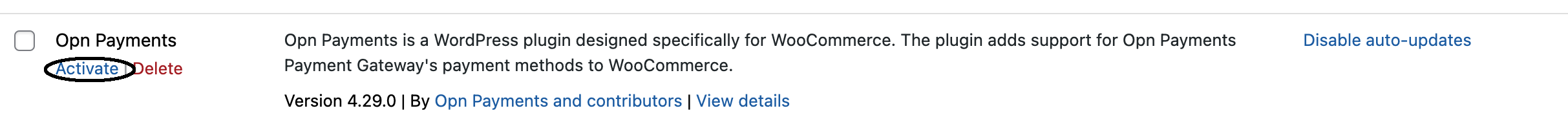 有効化を伴うインストール済みプラグインページ