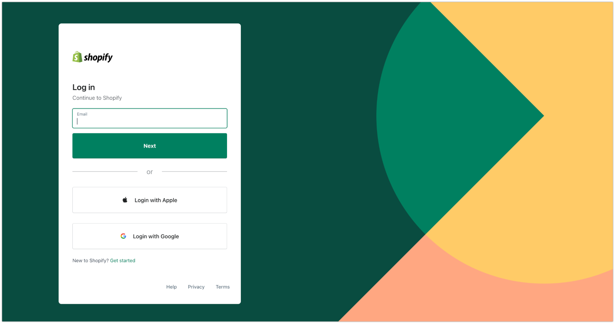 หน้าจอเข้าสู่ระบบแอดมิน Shopify